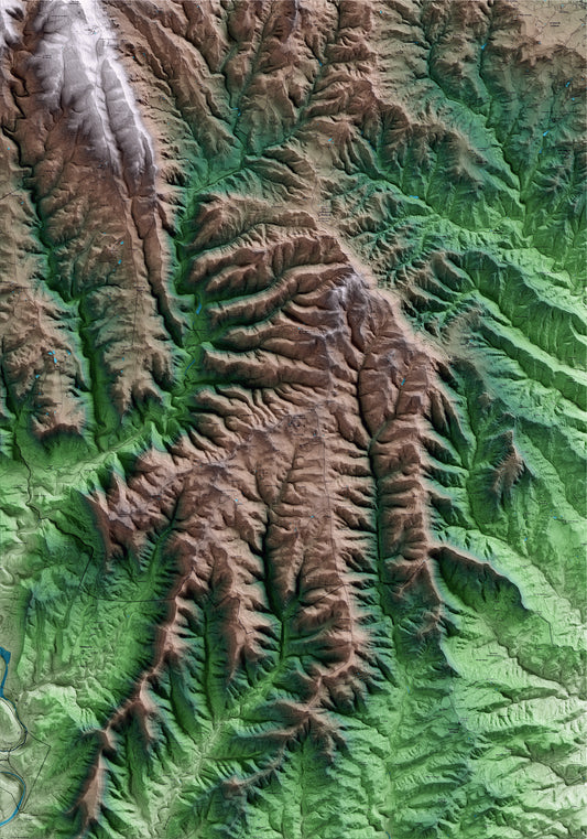 Mapa artístico del relieve de Viver i Serrateix, al Berguedà, con 15 km de entorno y base topográfica ICGC