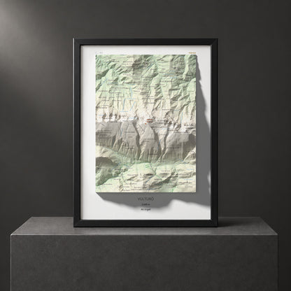 Mapa de relieve de Vulturó, 2649 m, Alt Urgell, lámina 100 Cims de Trobart. Presentación enmarcada. 30 × 40 cm.