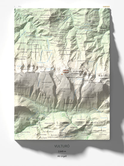 Mapa de relieve de Vulturó, 2649 m, Alt Urgell, lámina 100 Cims de Trobart 30 × 40 cm.