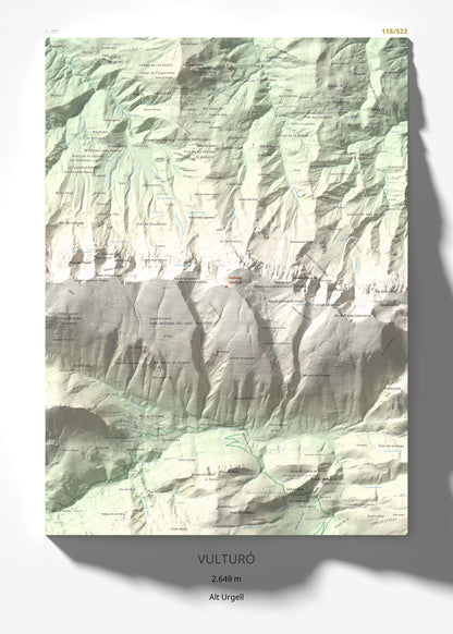 Mapa de relieve de Vulturó, 2649 m, Alt Urgell, lámina 100 Cims de Trobart 50 × 70 cm.