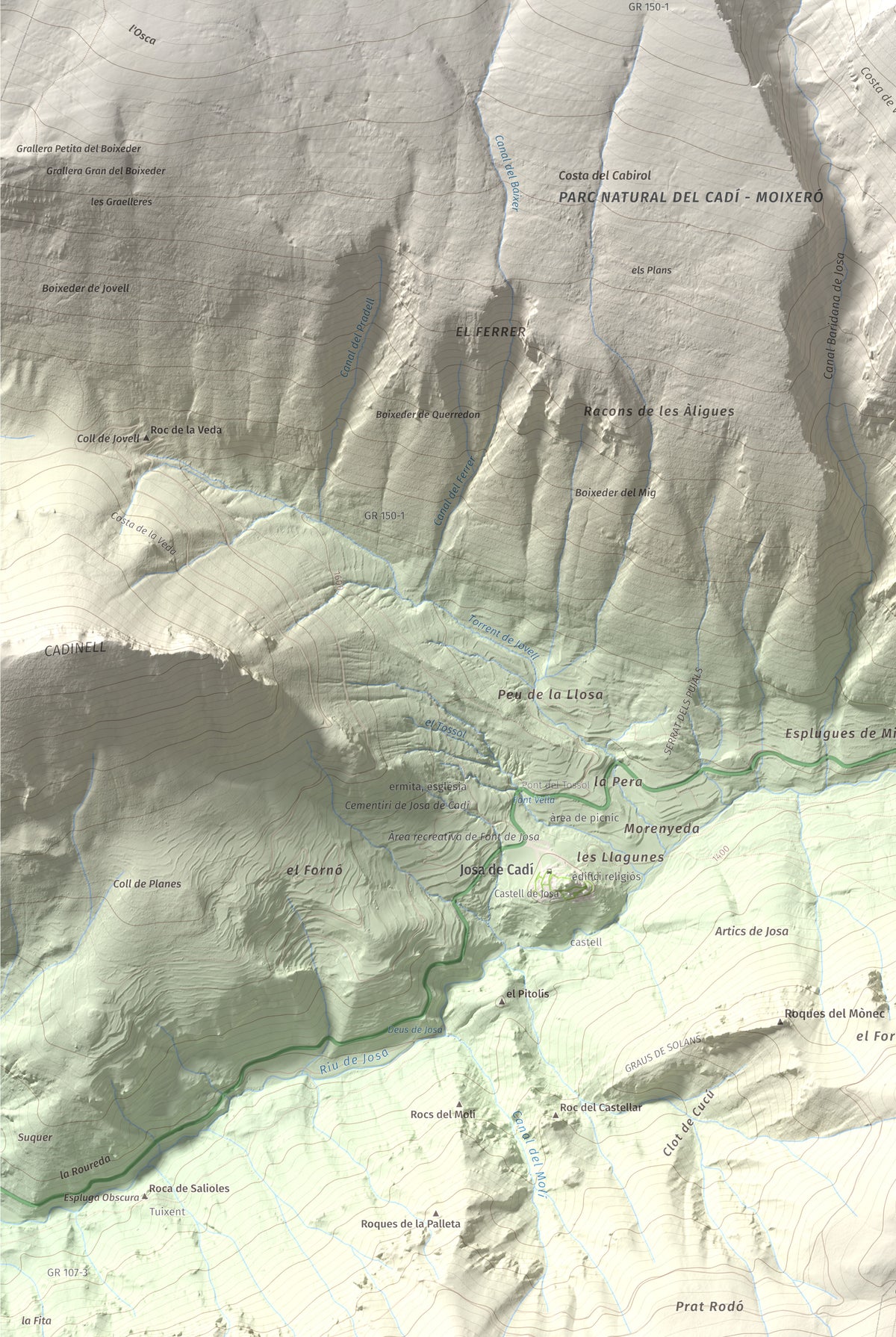 Mapa de relieve de Vulturó, 2649 m, Alt Urgell, lámina 100 Cims de Trobart. Detalle de la zona inferior izquierda. 61 × 91 cm.