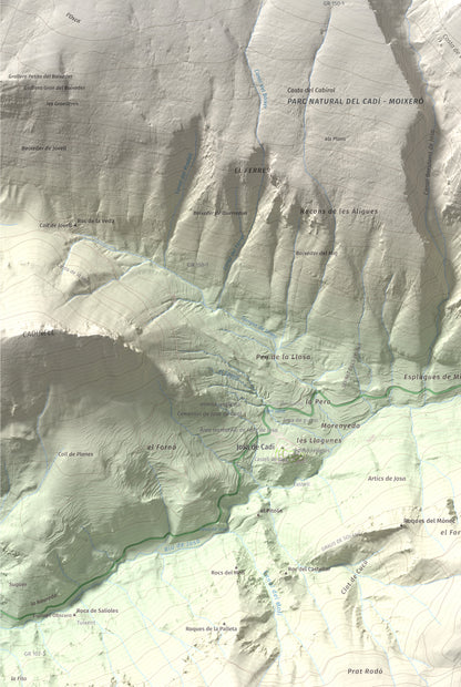 Mapa de relieve de Vulturó, 2649 m, Alt Urgell, lámina 100 Cims de Trobart. Detalle de la zona inferior izquierda. 61 × 91 cm.