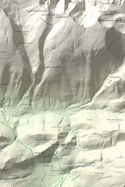 Mapa de relieve de Vulturó, 2649 m, Alt Urgell, lámina 100 Cims de Trobart. Detalle de la zona inferior derecha. 61 × 91 cm.