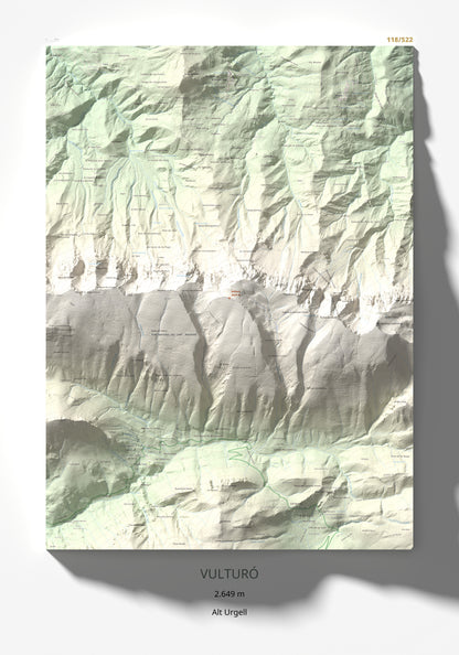 Mapa de relieve de Vulturó, 2649 m, Alt Urgell, lámina 100 Cims de Trobart 70 × 100 cm.