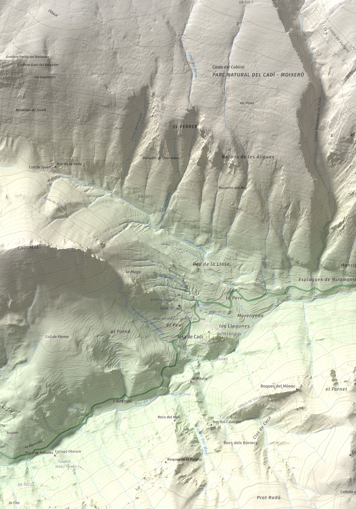 Mapa de relieve de Vulturó, 2649 m, Alt Urgell, lámina 100 Cims de Trobart. Detalle de la zona inferior izquierda. 70 × 100 cm.