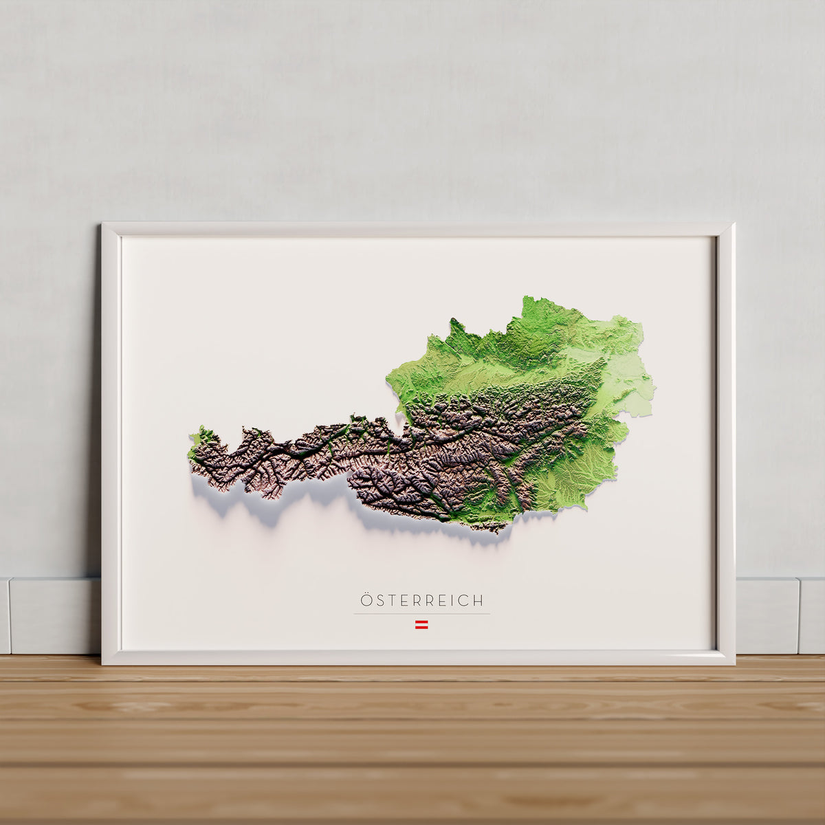 Àustria: vista ambientada del mapa amb marc decoratiu (marc no inclòs).