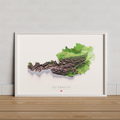 Àustria: vista ambientada del mapa amb marc decoratiu (marc no inclòs).