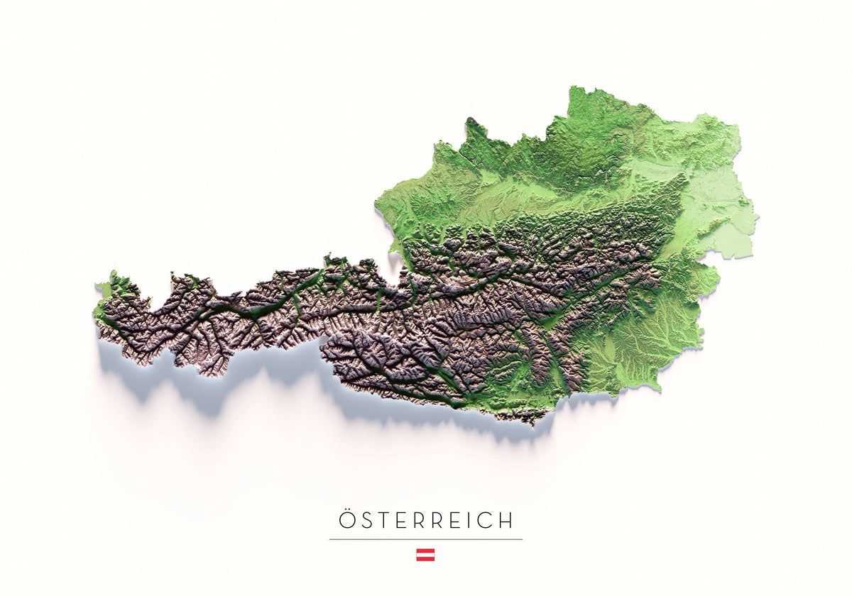 Àustria: vista completa de la il·lustració del mapa en relleu.