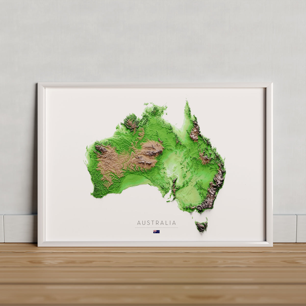 Australia: vista ambientada del mapa con marco decorativo (marco no incluido).