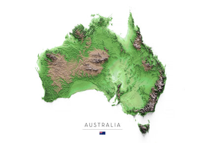 Australia: vista completa de la ilustración del mapa de relieve.