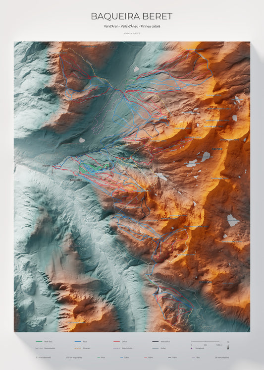 Mapa de pistas de Baqueira Beret · Contrastado · 50 × 70 cm. Lámina completa.