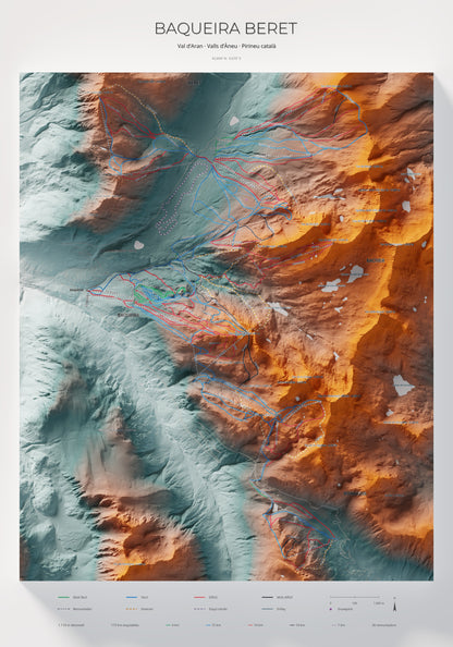 Mapa de pistas de Baqueira Beret · Contrastado · 70 × 100 cm. Lámina completa.