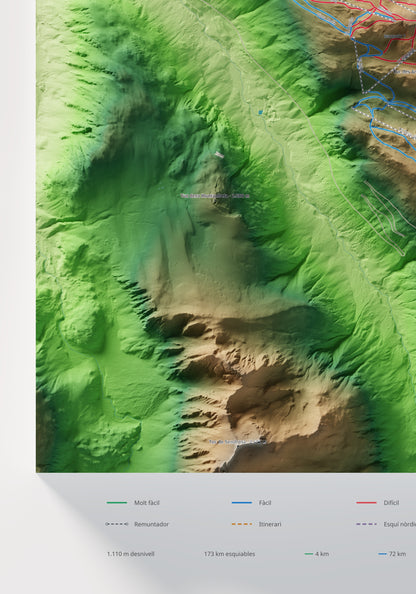 Mapa de pistas de Baqueira Beret · Clásico · 70 × 100 cm. Detalle del cuadrante inferior izquierdo.