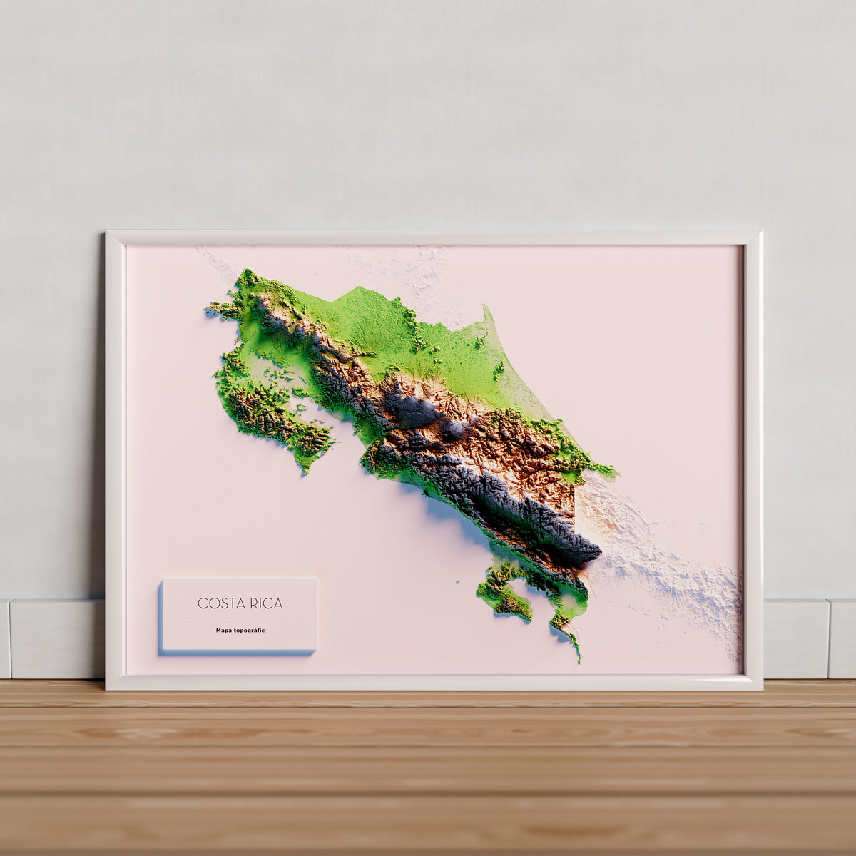 Costa Rica: vista ambientada del mapa amb marc decoratiu (marc no inclòs).