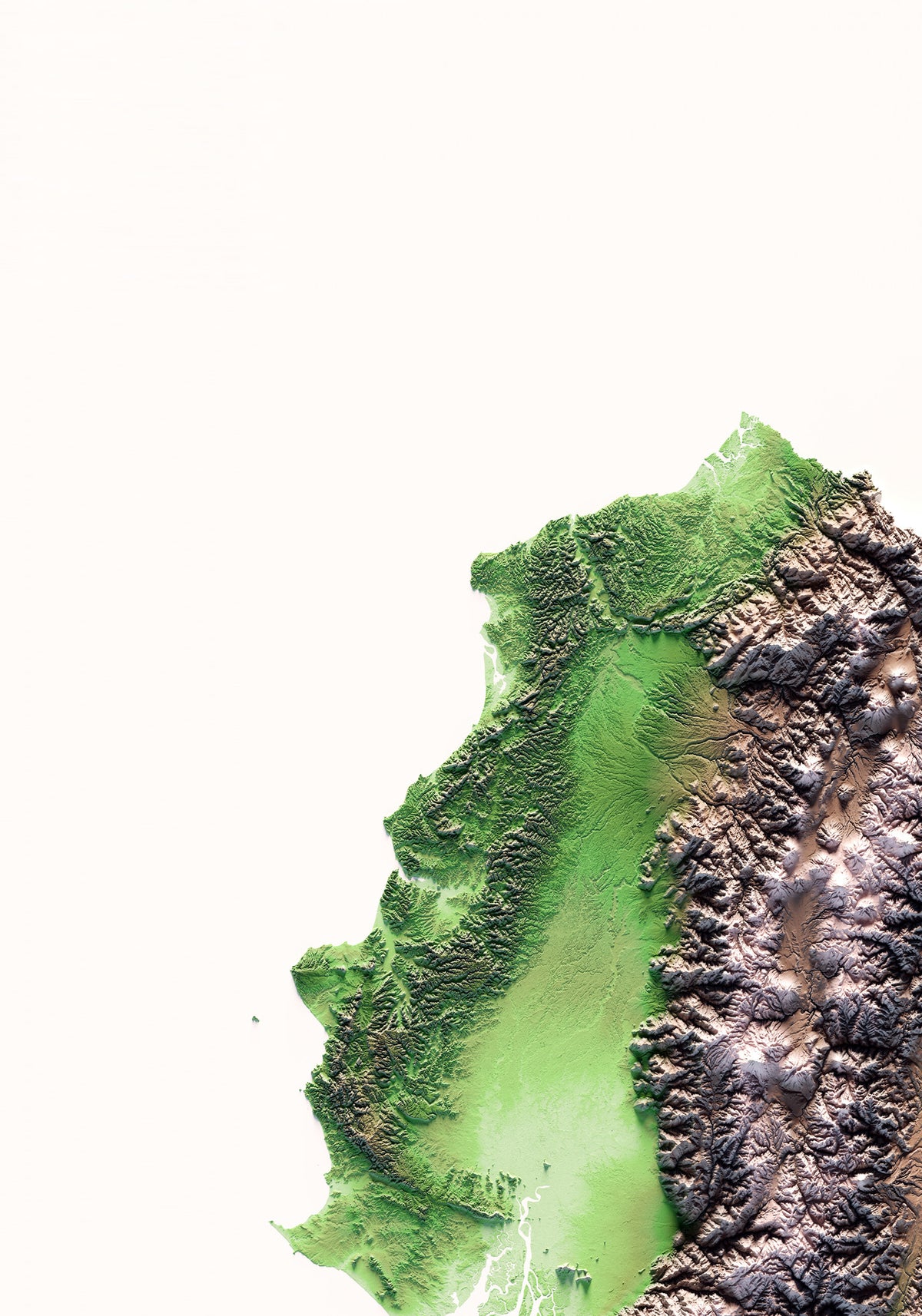 Ecuador: detalle de la ilustración del mapa de relieve.