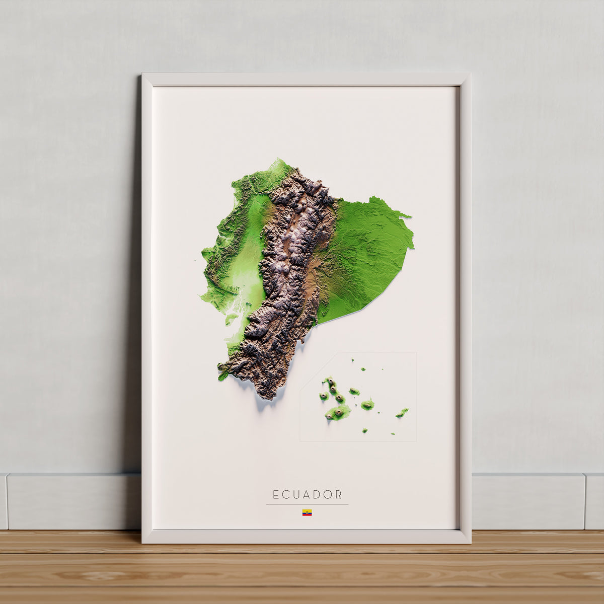 Ecuador: vista ambientada del mapa con marco decorativo (marco no incluido).