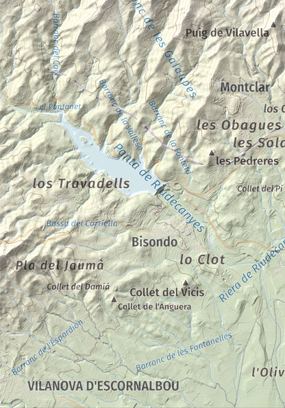 Mapa de relieve del Bres, 525 m, Baix Camp, lámina 100 Cims de Trobart. Detalle de la zona inferior izquierda. 21 × 30 cm.