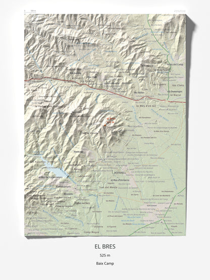 Mapa de relieve del Bres, 525 m, Baix Camp, lámina 100 Cims de Trobart 30 × 40 cm.