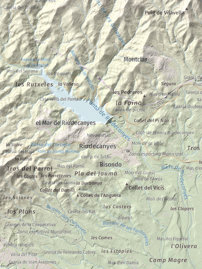 Mapa de relieve del Bres, 525 m, Baix Camp, lámina 100 Cims de Trobart. Detalle de la zona inferior izquierda. 30 × 40 cm.