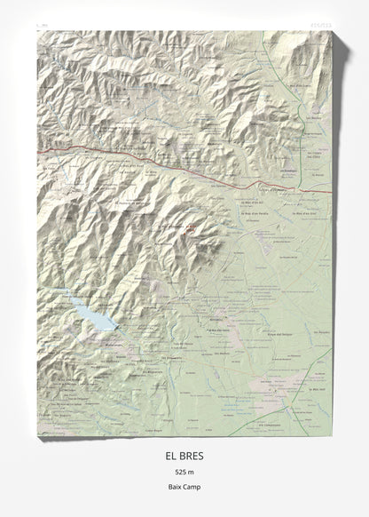 Mapa de relieve del Bres, 525 m, Baix Camp, lámina 100 Cims de Trobart 50 × 70 cm.