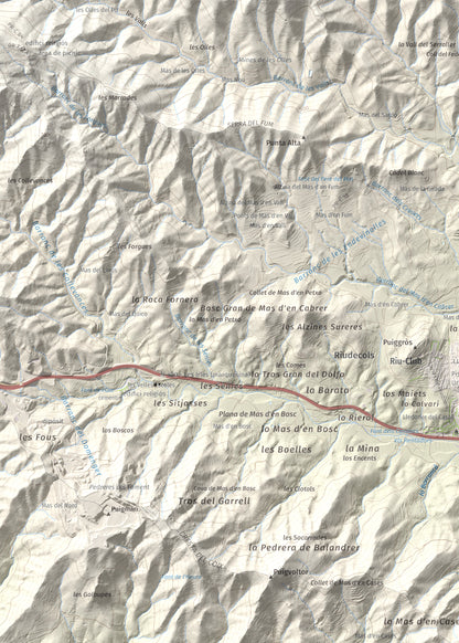 Mapa de relieve del Bres, 525 m, Baix Camp, lámina 100 Cims de Trobart. Detalle de la zona superior izquierda. 50 × 70 cm.