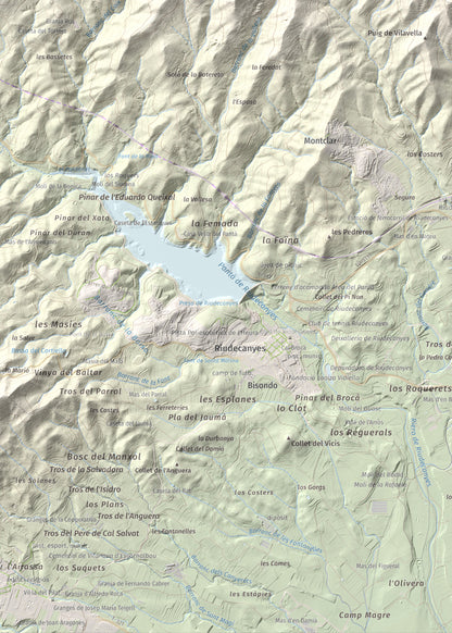 Mapa de relieve del Bres, 525 m, Baix Camp, lámina 100 Cims de Trobart. Detalle de la zona inferior izquierda. 50 × 70 cm.