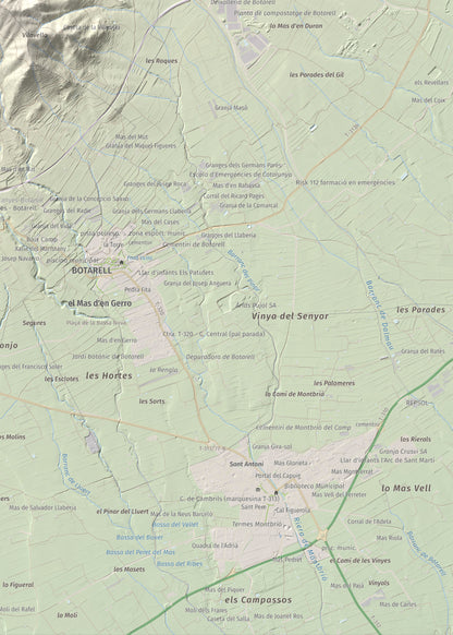 Mapa de relieve del Bres, 525 m, Baix Camp, lámina 100 Cims de Trobart. Detalle de la zona inferior derecha. 50 × 70 cm.