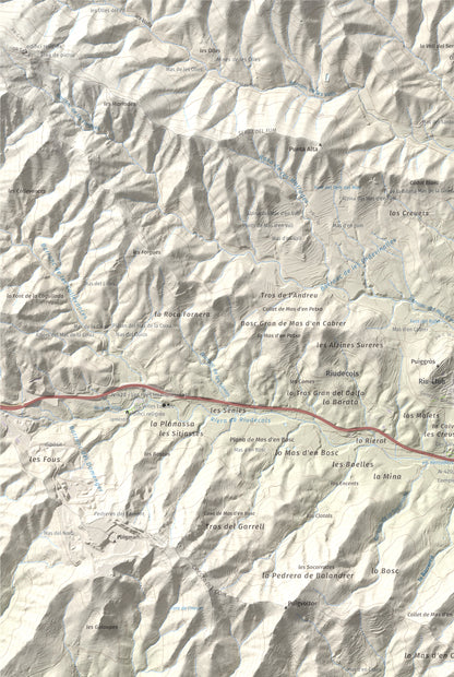 Mapa de relieve del Bres, 525 m, Baix Camp, lámina 100 Cims de Trobart. Detalle de la zona superior izquierda. 61 × 91 cm.