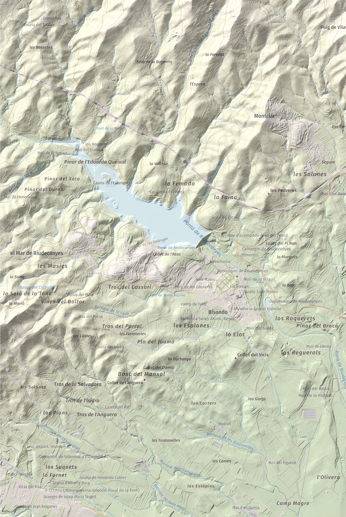 Mapa de relieve del Bres, 525 m, Baix Camp, lámina 100 Cims de Trobart. Detalle de la zona inferior izquierda. 61 × 91 cm.