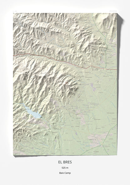 Mapa de relieve del Bres, 525 m, Baix Camp, lámina 100 Cims de Trobart 70 × 100 cm.