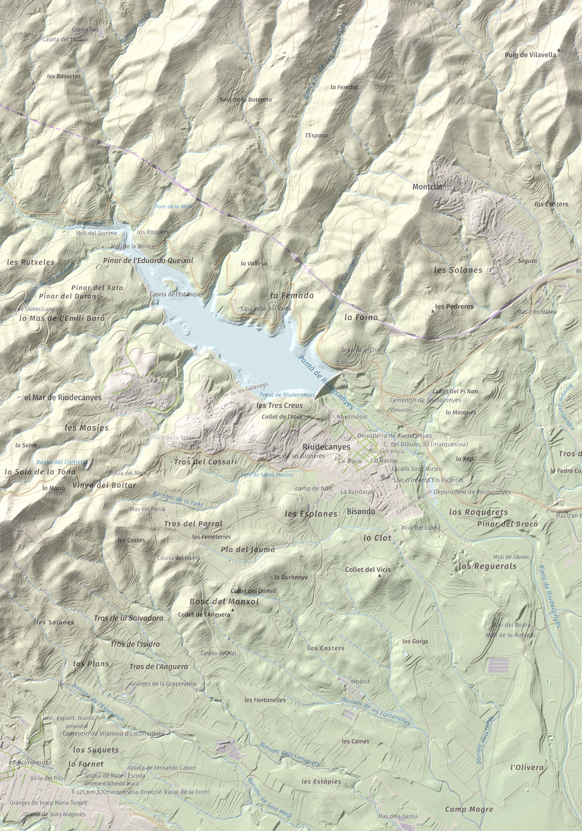 Mapa de relieve del Bres, 525 m, Baix Camp, lámina 100 Cims de Trobart. Detalle de la zona inferior izquierda. 70 × 100 cm.