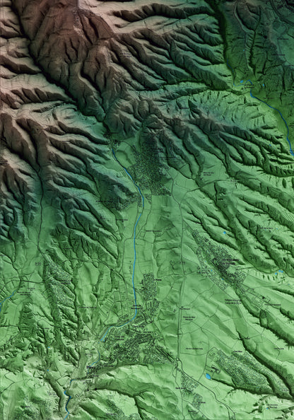 Mapa artístico del relieve del Bruc, al Anoia, con 15 km de entorno y base topográfica ICGC. Detalle de la zona inferior izquierda.