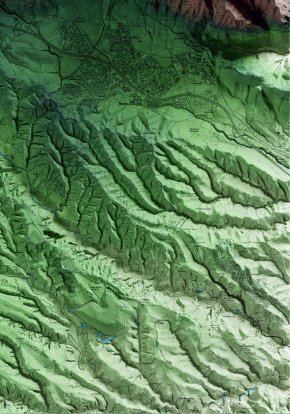 Mapa artístico del relieve del Bruc, al Anoia, con 15 km de entorno y base topográfica ICGC. Detalle de la zona inferior derecha.