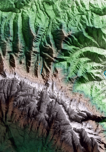 Mapa artístico del relieve del Bruc, al Anoia, con 15 km de entorno y base topográfica ICGC. Detalle de la zona superior derecha.