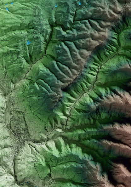 Mapa artístico del relieve del Brull, a Osona, con 15 km de entorno y base topográfica ICGC. Detalle de la zona inferior izquierda.