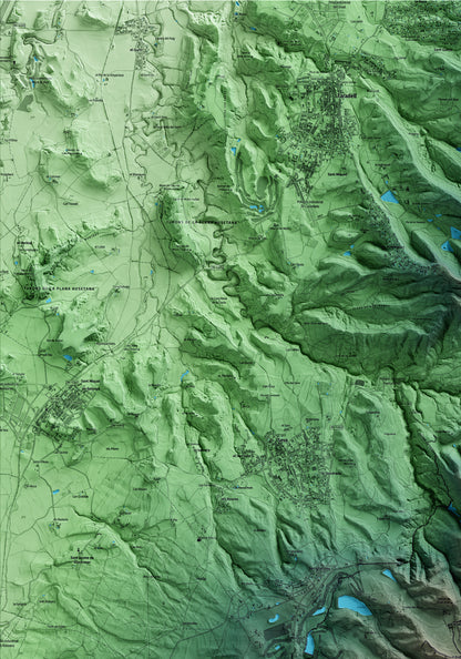Mapa artístico del relieve del Brull, a Osona, con 15 km de entorno y base topográfica ICGC. Detalle de la zona superior izquierda.