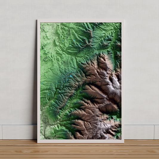 Mapa artístico del relieve del Brull, a Osona, con 15 km de entorno y base topográfica ICGC. Presentación enmarcada.