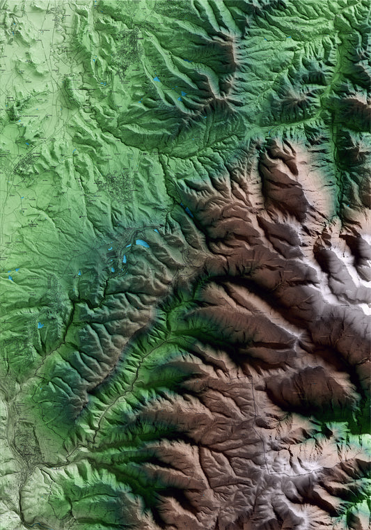 Mapa artístico del relieve del Brull, a Osona, con 15 km de entorno y base topográfica ICGC