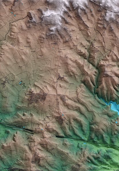 Mapa artístico del relieve del Catllar, al Tarragonès, con 15 km de entorno y base topográfica ICGC. Detalle de la zona superior izquierda.