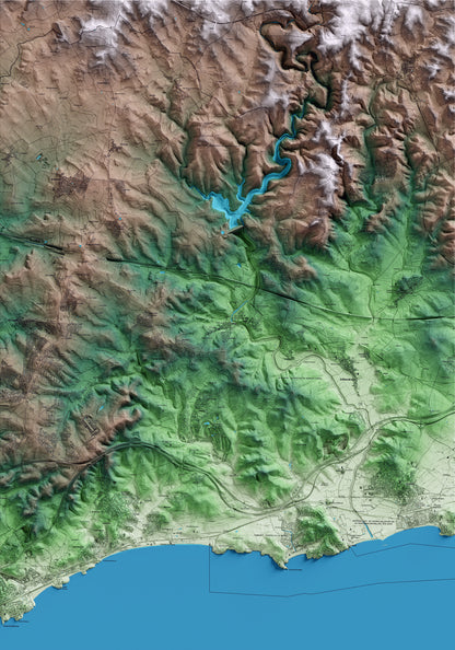 Mapa artístico del relieve del Catllar, al Tarragonès, con 15 km de entorno y base topográfica ICGC