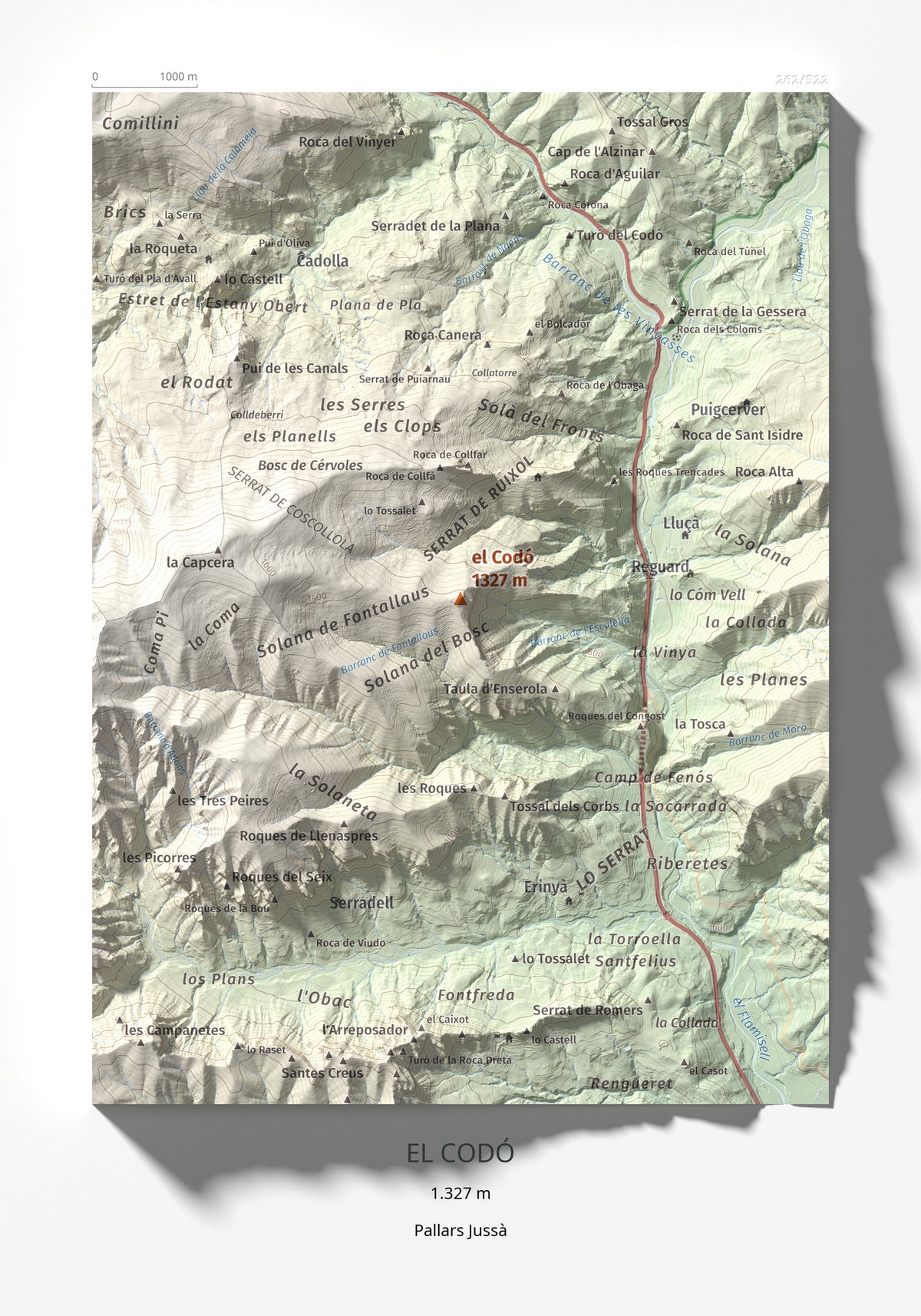 Mapa de relieve del Codó, 1327 m, Pallars Jussà, lámina 100 Cims de Trobart 21 × 30 cm.