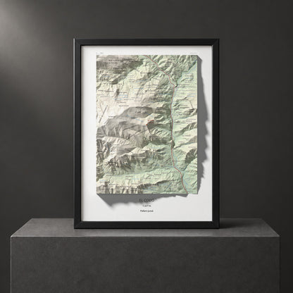 Mapa de relieve del Codó, 1327 m, Pallars Jussà, lámina 100 Cims de Trobart. Presentación enmarcada. 30 × 40 cm.