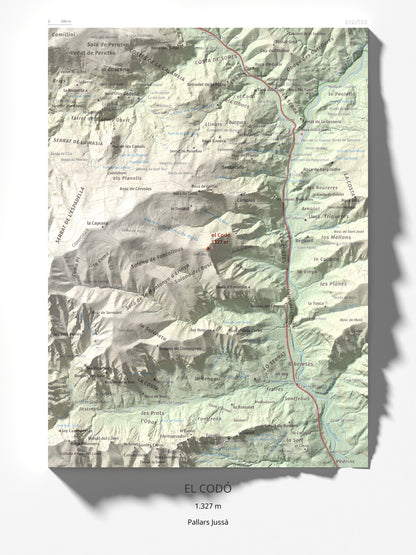 Mapa de relieve del Codó, 1327 m, Pallars Jussà, lámina 100 Cims de Trobart 30 × 40 cm.