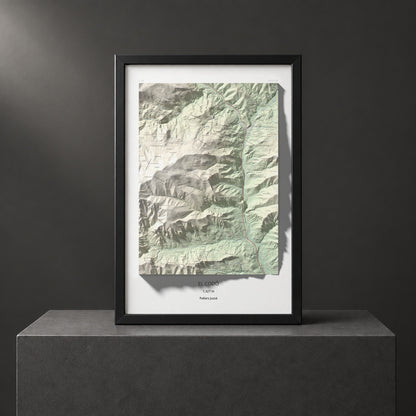 Mapa de relieve del Codó, 1327 m, Pallars Jussà, lámina 100 Cims de Trobart. Presentación enmarcada. 61 × 91 cm.