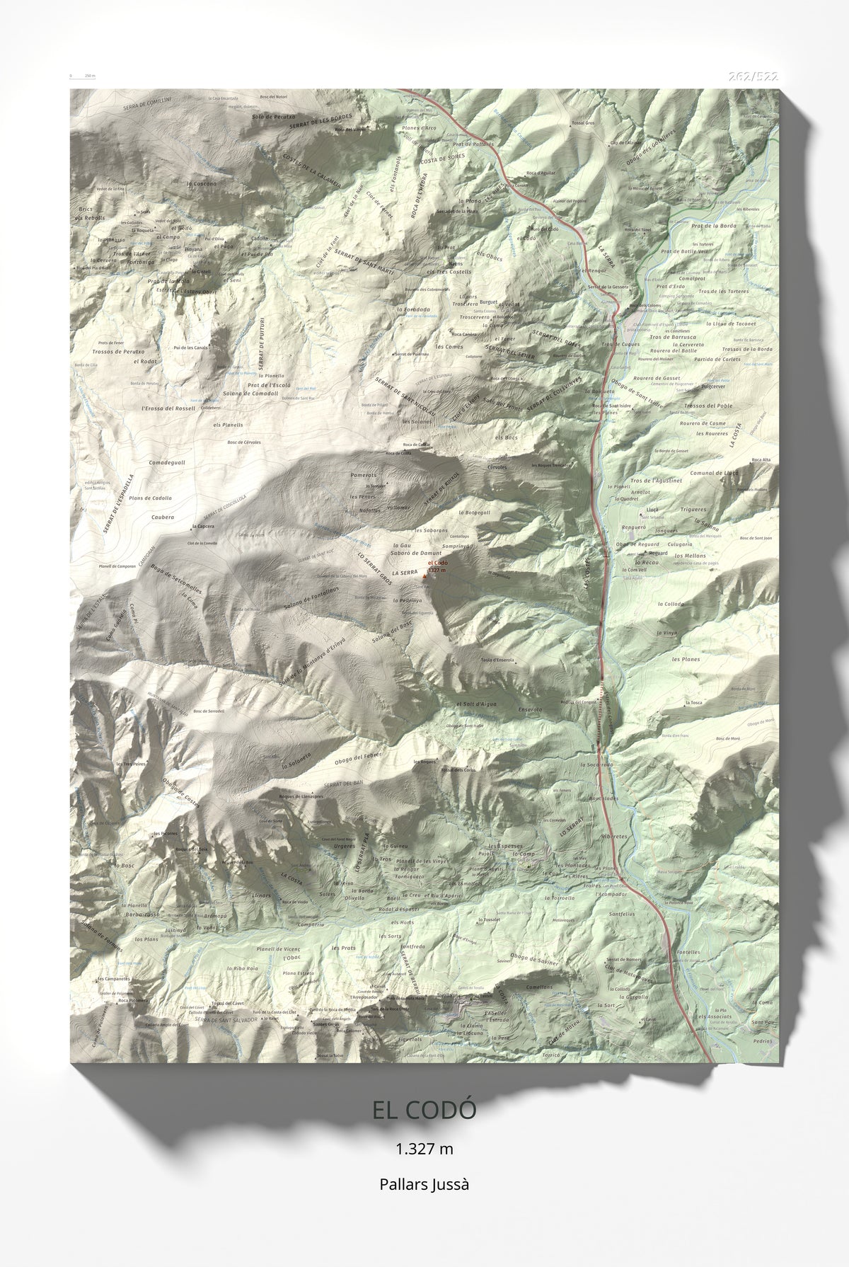 Mapa de relieve del Codó, 1327 m, Pallars Jussà, lámina 100 Cims de Trobart 61 × 91 cm.