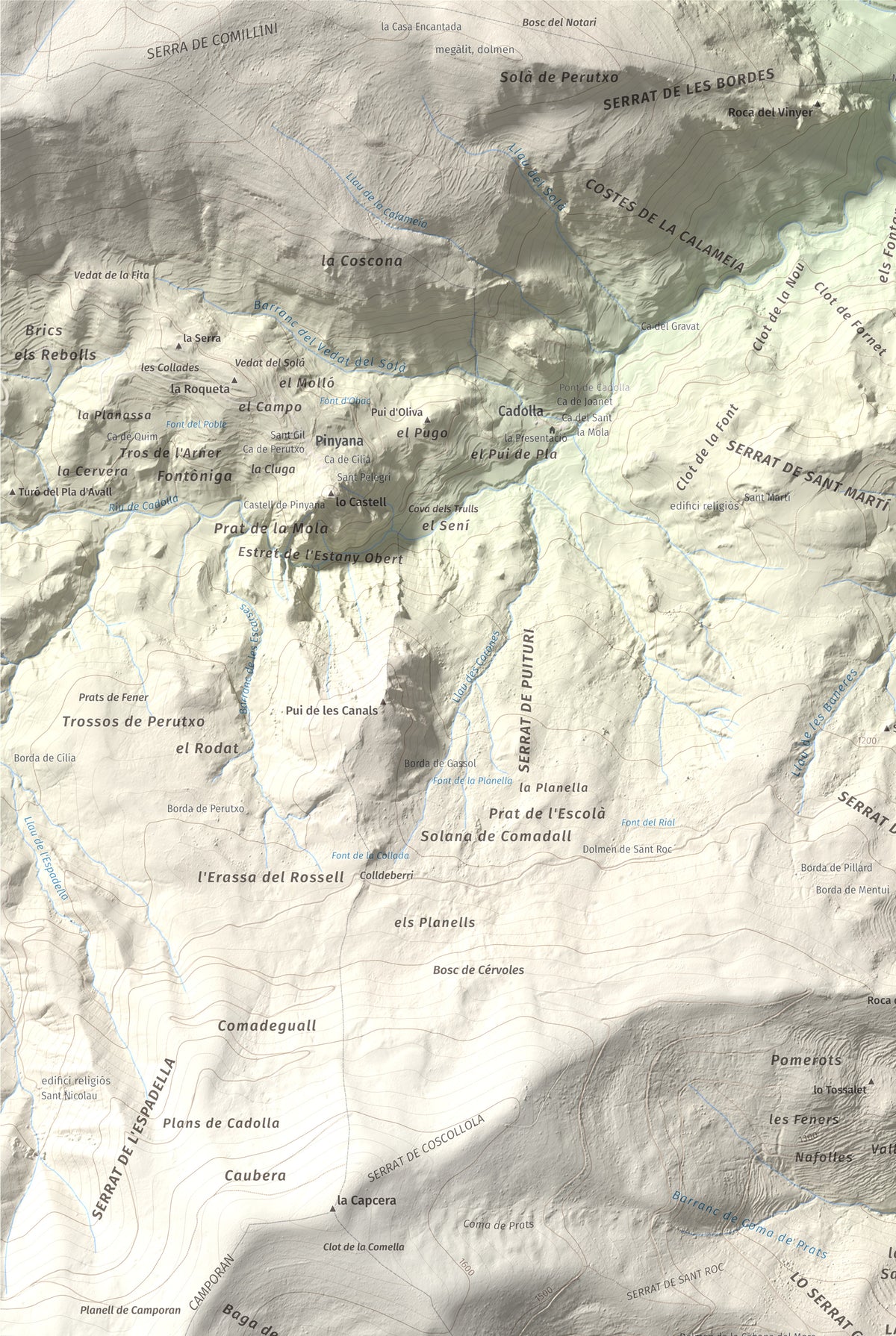 Mapa de relieve del Codó, 1327 m, Pallars Jussà, lámina 100 Cims de Trobart. Detalle de la zona superior izquierda. 61 × 91 cm.