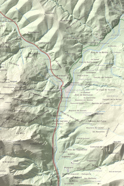 Mapa de relieve del Codó, 1327 m, Pallars Jussà, lámina 100 Cims de Trobart. Detalle de la zona superior derecha. 61 × 91 cm.