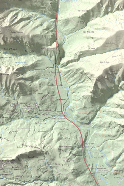 Mapa de relieve del Codó, 1327 m, Pallars Jussà, lámina 100 Cims de Trobart. Detalle de la zona inferior derecha. 61 × 91 cm.