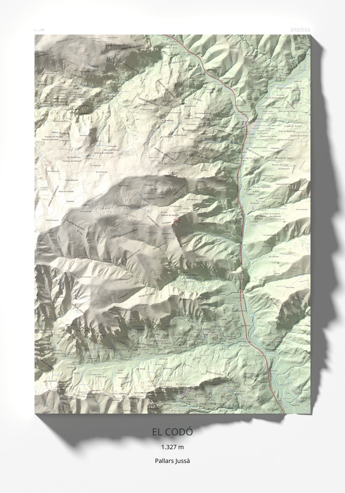 Mapa de relieve del Codó, 1327 m, Pallars Jussà, lámina 100 Cims de Trobart 70 × 100 cm.