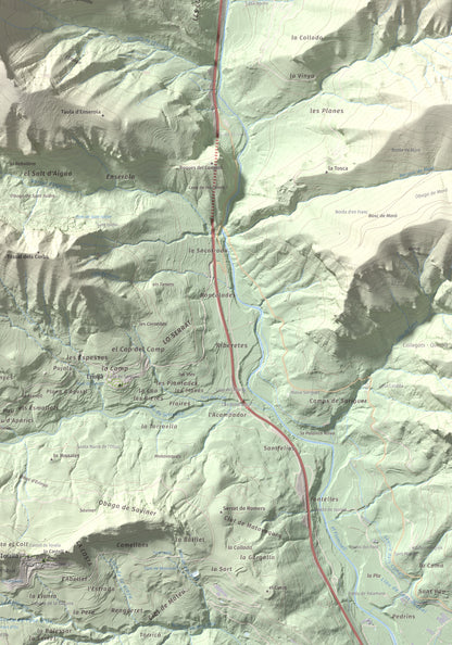 Mapa de relieve del Codó, 1327 m, Pallars Jussà, lámina 100 Cims de Trobart. Detalle de la zona inferior derecha. 70 × 100 cm.